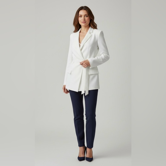 Willow & Thread Blazer Open Front Tie Waist Pockets White Size 16 - Picture 2 of 10